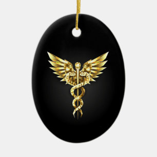 Gold Polygonal Symbol Caduceus Ceramic Tree Decoration