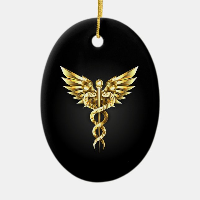 Gold Polygonal Symbol Caduceus Ceramic Tree Decoration (Front)