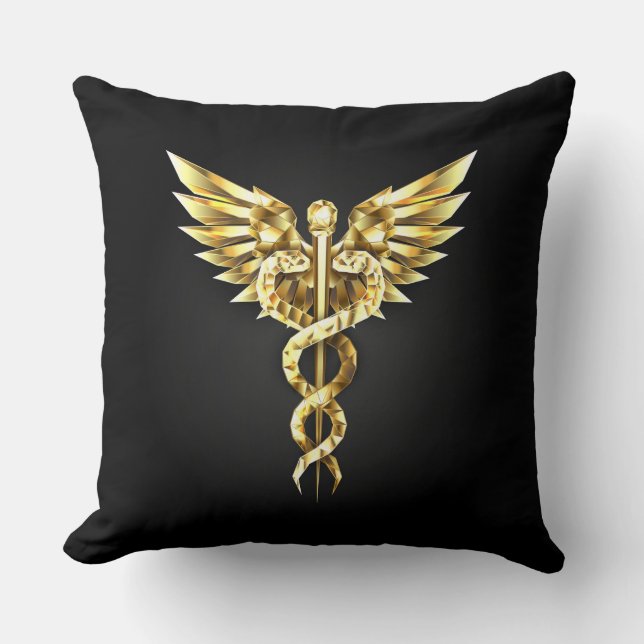 Gold Polygonal Symbol Caduceus Cushion (Front)