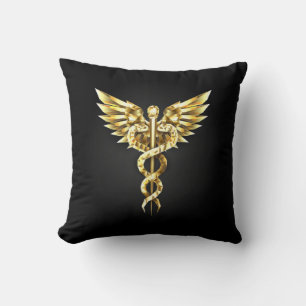 Gold Polygonal Symbol Caduceus Cushion