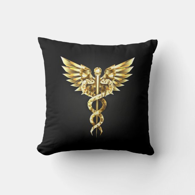 Gold Polygonal Symbol Caduceus Cushion (Front)