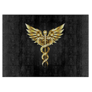 Gold Polygonal Symbol Caduceus Cutting Board