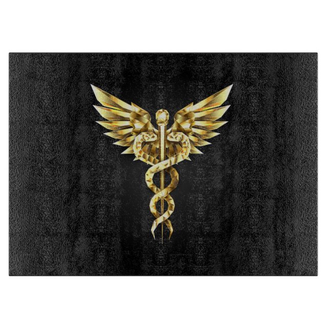 Gold Polygonal Symbol Caduceus Cutting Board (Front)