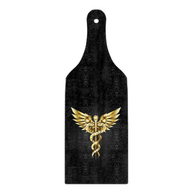 Gold Polygonal Symbol Caduceus Cutting Board (Front)