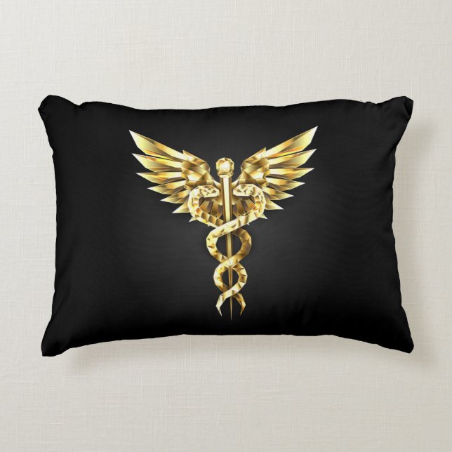 Gold Polygonal Symbol Caduceus Decorative Cushion (Front)