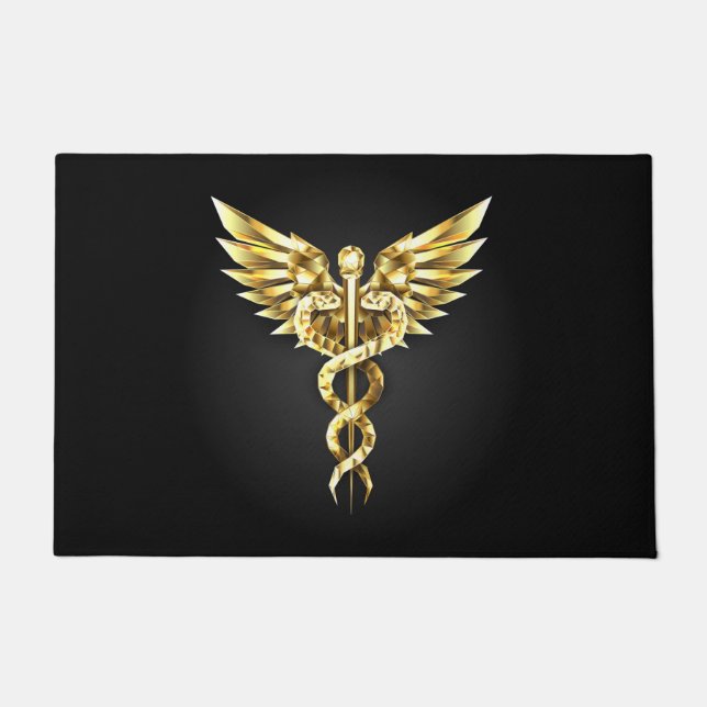 Gold Polygonal Symbol Caduceus Doormat (Front)