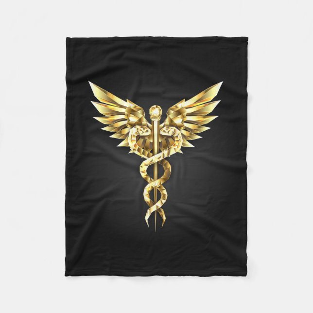 Gold Polygonal Symbol Caduceus Fleece Blanket (Front)