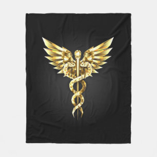 Gold Polygonal Symbol Caduceus Fleece Blanket
