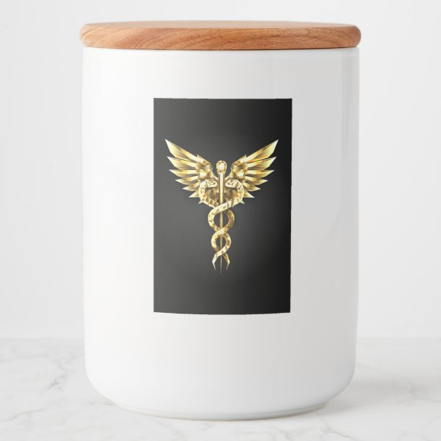 Gold Polygonal Symbol Caduceus Food Label (Front)