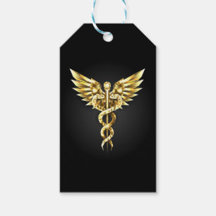 Gold Polygonal Symbol Caduceus Gift Tags