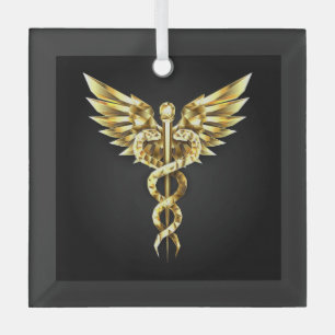 Gold Polygonal Symbol Caduceus Glass Tree Decoration
