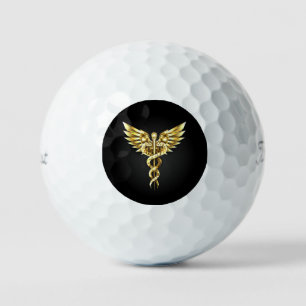 Gold Polygonal Symbol Caduceus Golf Balls