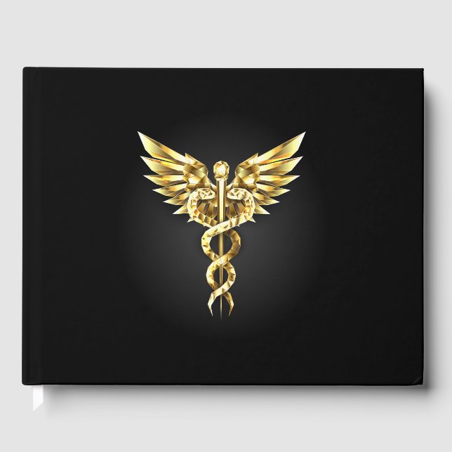Gold Polygonal Symbol Caduceus Guest Book (Front)