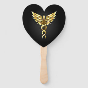 Gold Polygonal Symbol Caduceus Hand Fan