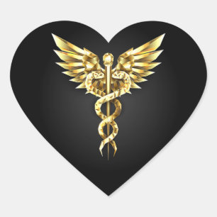Gold Polygonal Symbol Caduceus Heart Sticker