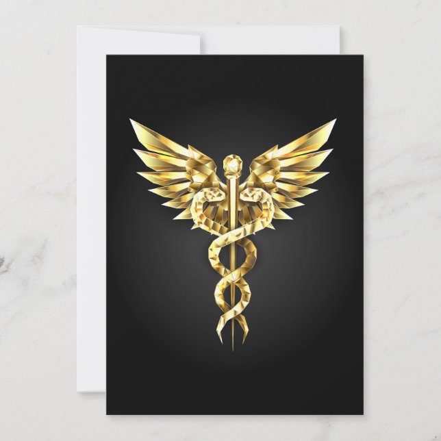 Gold Polygonal Symbol Caduceus Holiday Card (Front)