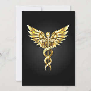 Gold Polygonal Symbol Caduceus Holiday Card
