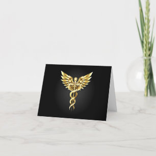 Gold Polygonal Symbol Caduceus Holiday Card