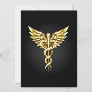 Gold Polygonal Symbol Caduceus Invitation
