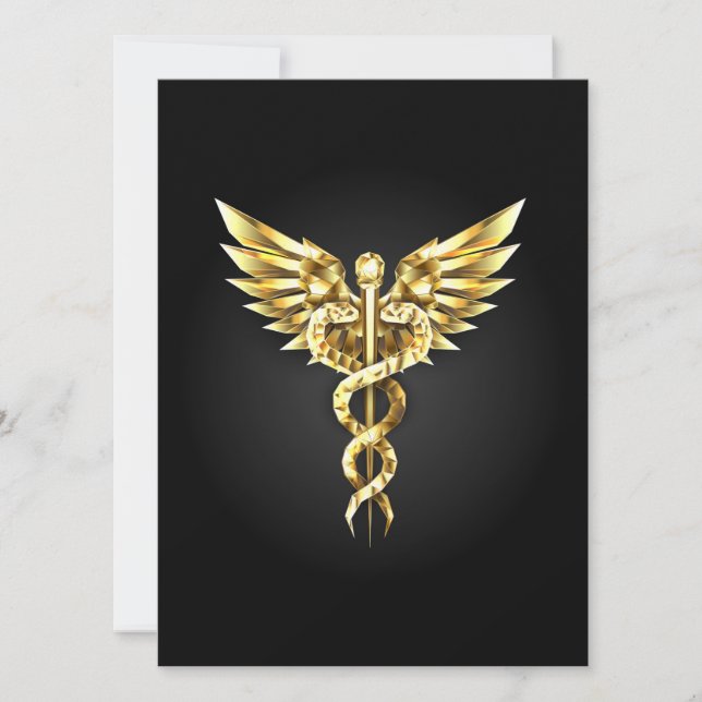 Gold Polygonal Symbol Caduceus Invitation (Front)