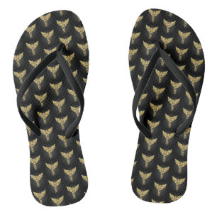 Gold Polygonal Symbol Caduceus Jandals