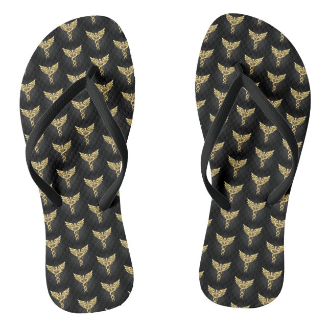 Gold Polygonal Symbol Caduceus Jandals (Footbed)