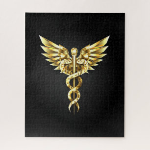 Gold Polygonal Symbol Caduceus Jigsaw Puzzle