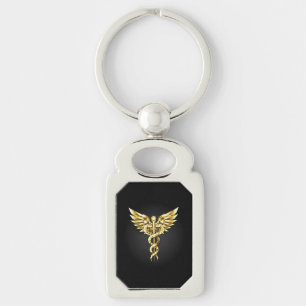 Gold Polygonal Symbol Caduceus Key Ring