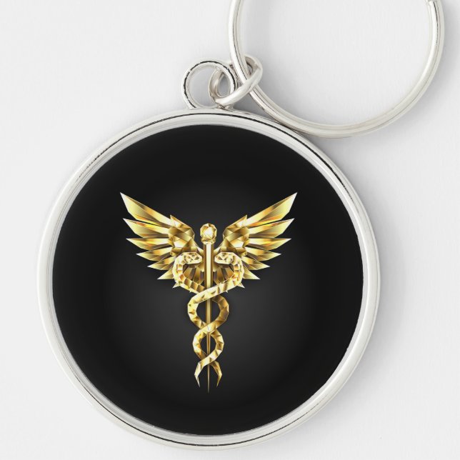 Gold Polygonal Symbol Caduceus Key Ring (Front)