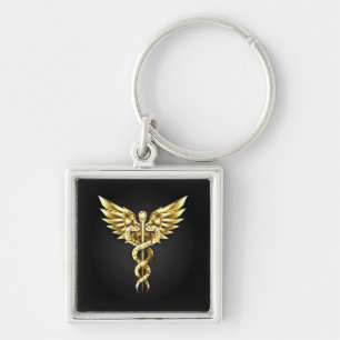 Gold Polygonal Symbol Caduceus Key Ring