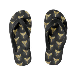 Gold Polygonal Symbol Caduceus Kid's Jandals