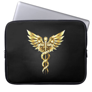 Gold Polygonal Symbol Caduceus Laptop Sleeve