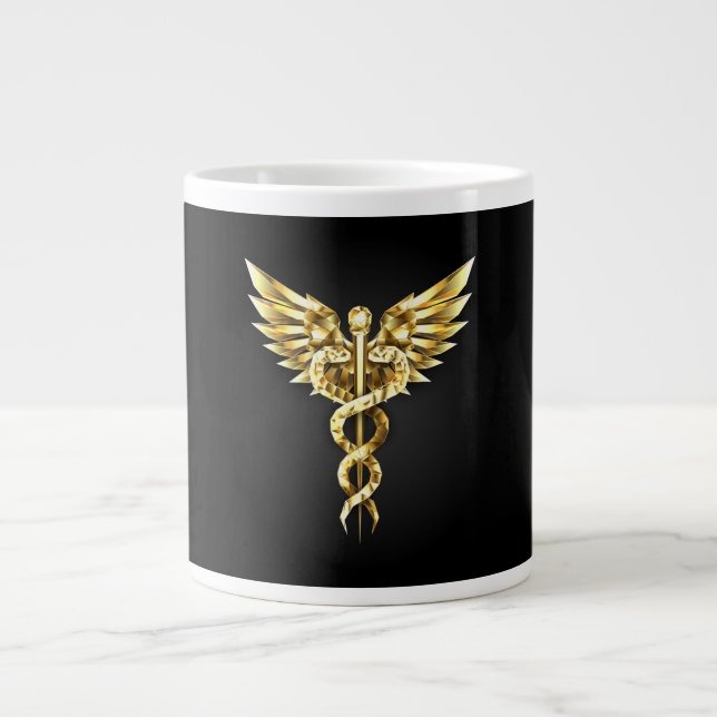 Gold Polygonal Symbol Caduceus Large Coffee Mug (Front)