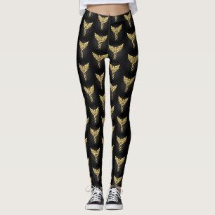Gold Polygonal Symbol Caduceus Leggings