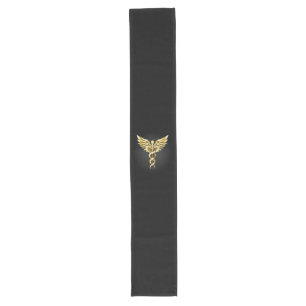 Gold Polygonal Symbol Caduceus Long Table Runner