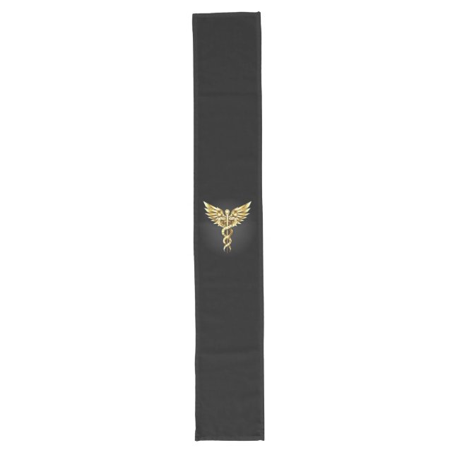 Gold Polygonal Symbol Caduceus Long Table Runner (Front)