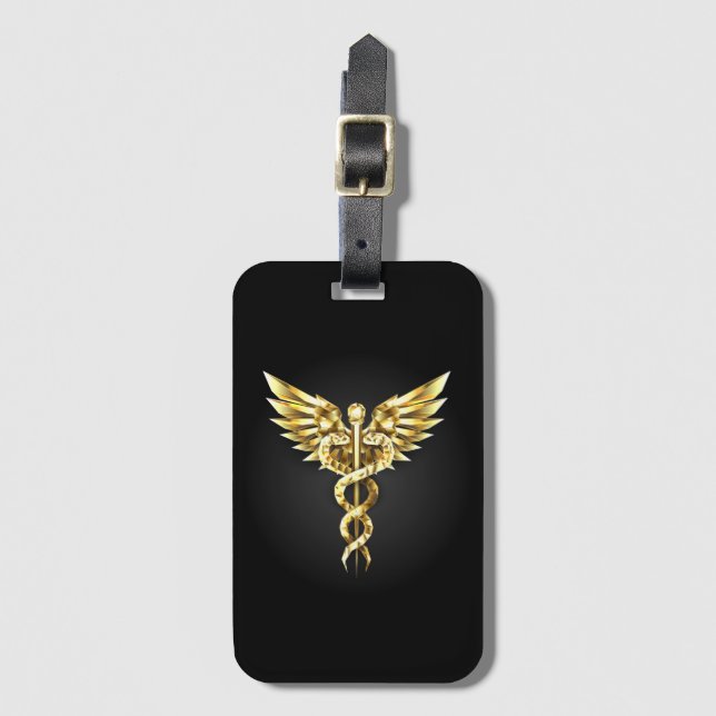 Gold Polygonal Symbol Caduceus Luggage Tag (Front Vertical)