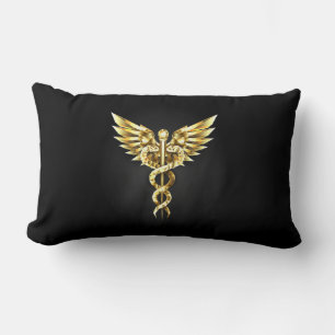 Gold Polygonal Symbol Caduceus Lumbar Cushion
