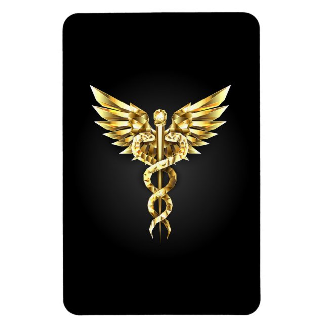 Gold Polygonal Symbol Caduceus Magnet (Vertical)