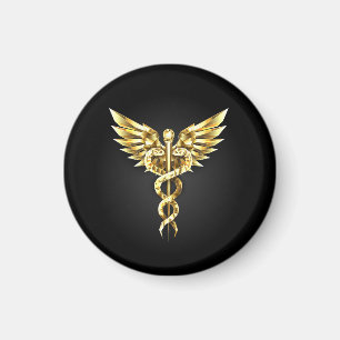 Gold Polygonal Symbol Caduceus Magnet