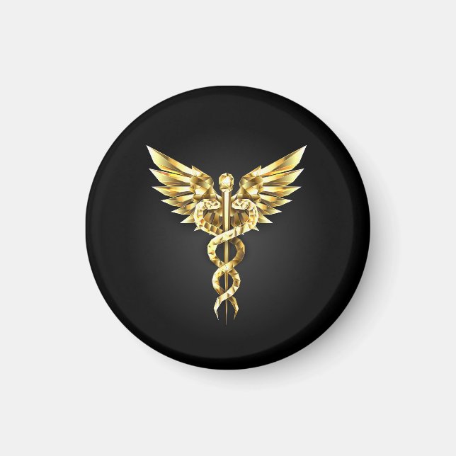Gold Polygonal Symbol Caduceus Magnet (Front)