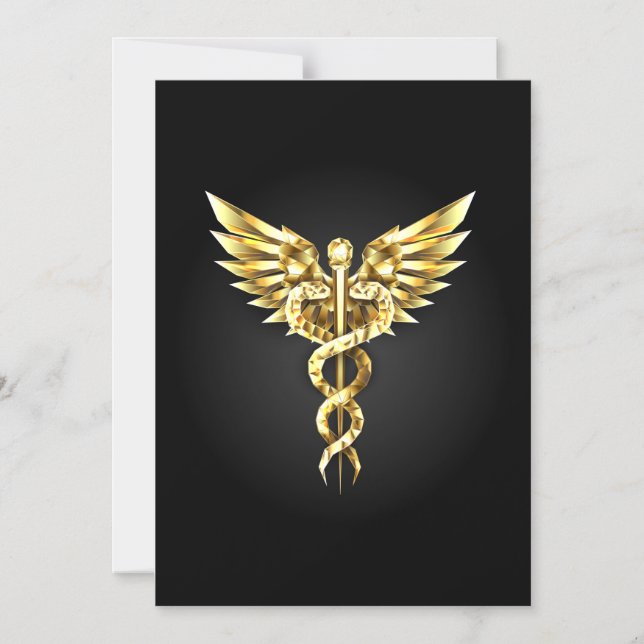 Gold Polygonal Symbol Caduceus Magnetic Invitation (Front)