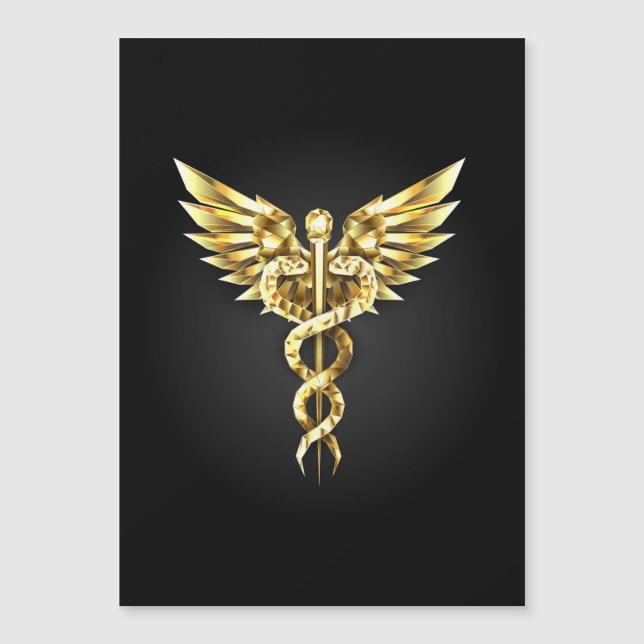 Gold Polygonal Symbol Caduceus Magnetic Invitation (Front)