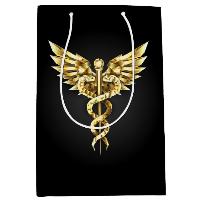 Gold Polygonal Symbol Caduceus Medium Gift Bag (Front)