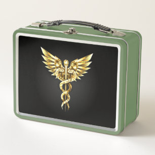 Gold Polygonal Symbol Caduceus Metal Lunch Box