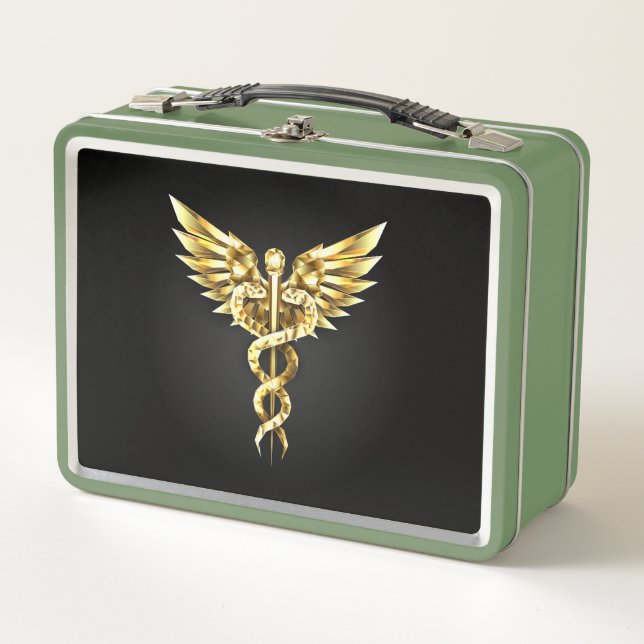 Gold Polygonal Symbol Caduceus Metal Lunch Box (Front)