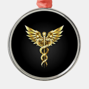 Gold Polygonal Symbol Caduceus Metal Tree Decoration