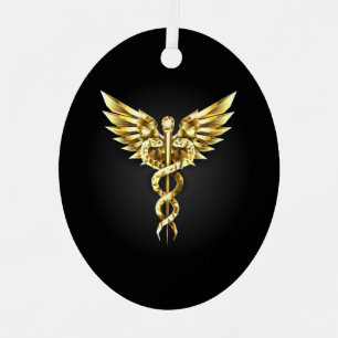 Gold Polygonal Symbol Caduceus Metal Tree Decoration