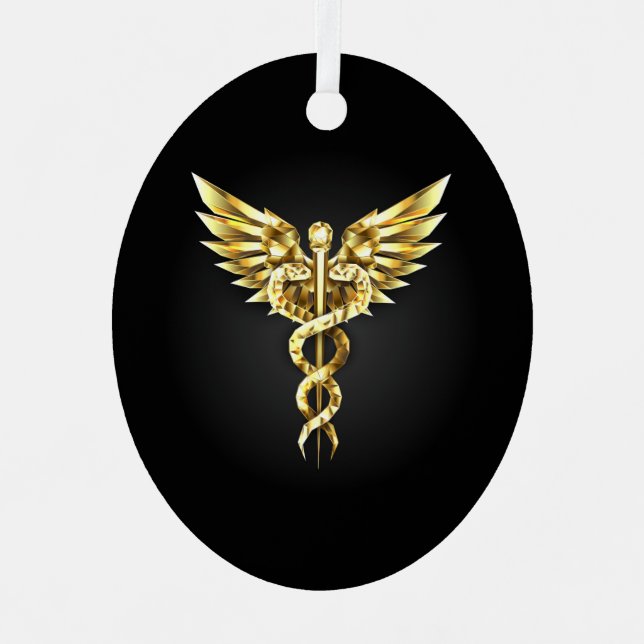 Gold Polygonal Symbol Caduceus Metal Tree Decoration (Front)