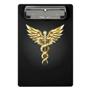 Gold Polygonal Symbol Caduceus Mini Clipboard